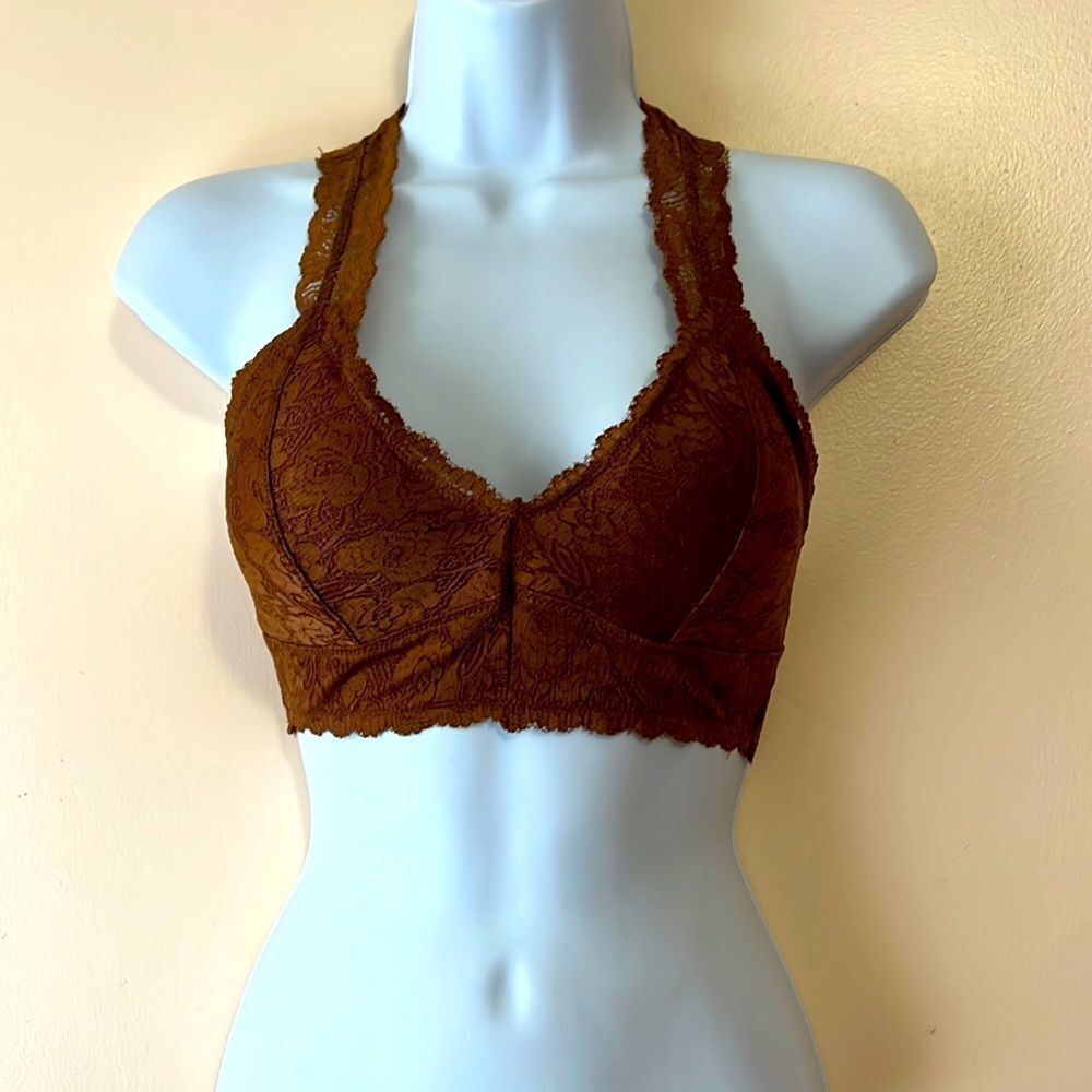Brown Lace Halter T Back Bralette